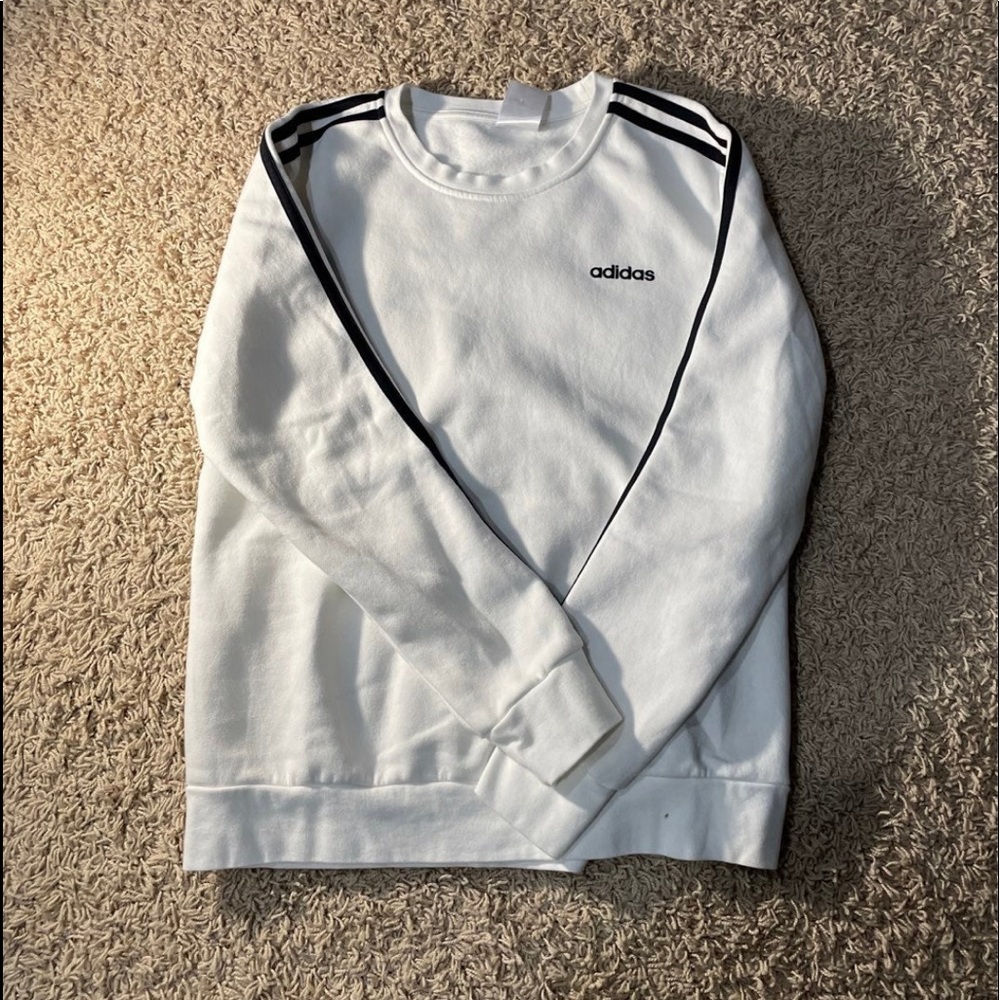 Adidas White 3-Stripe Crewneck